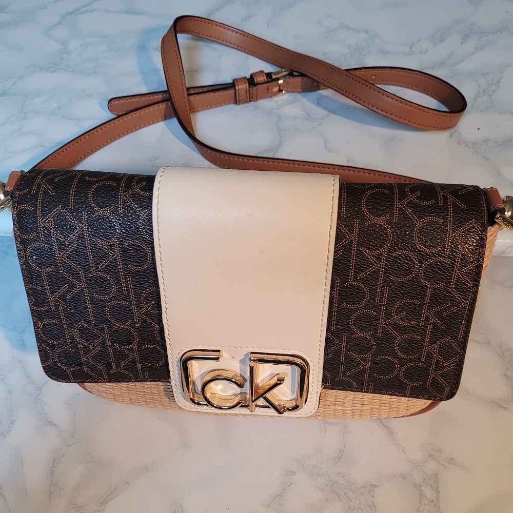 Calvin Klein Tan & brown crossbody bag